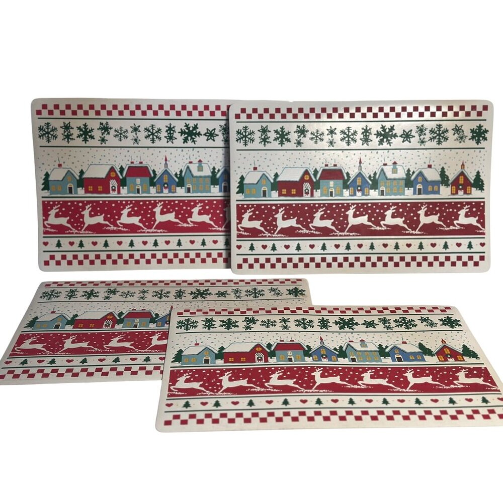 VTG Christmas Village Holiday Placemats Set of 4 Festive Kitchen Decor 17.5"x11"